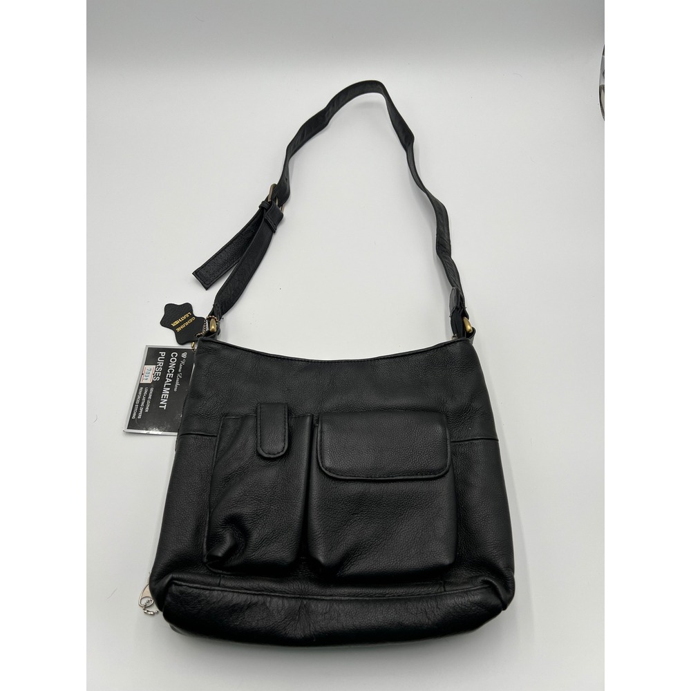 Roma Leathers 7032 Black Genuine Leather CCW Concealment‎ Crossbody Bag New